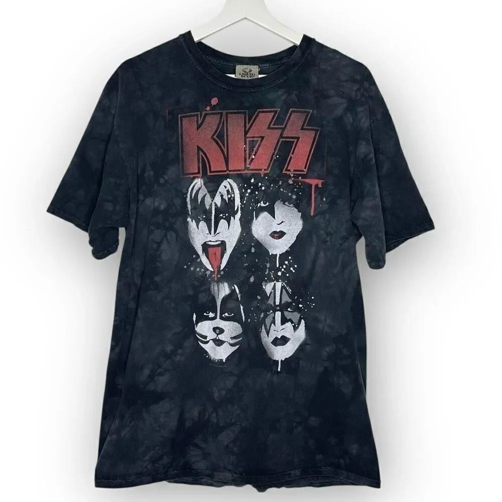 Liquid Blue Kiss Tie Dye Short Sleeve Tshirt Black Gray Cotton Unisex Size Large